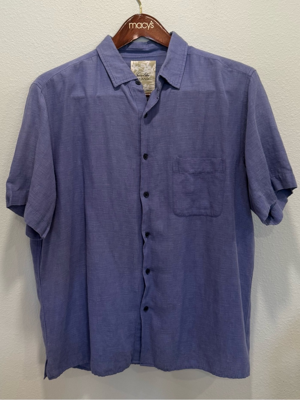 Tasso Elba Violet Blue Silk Linen Button Down Shirt Short Sleeve Size XL